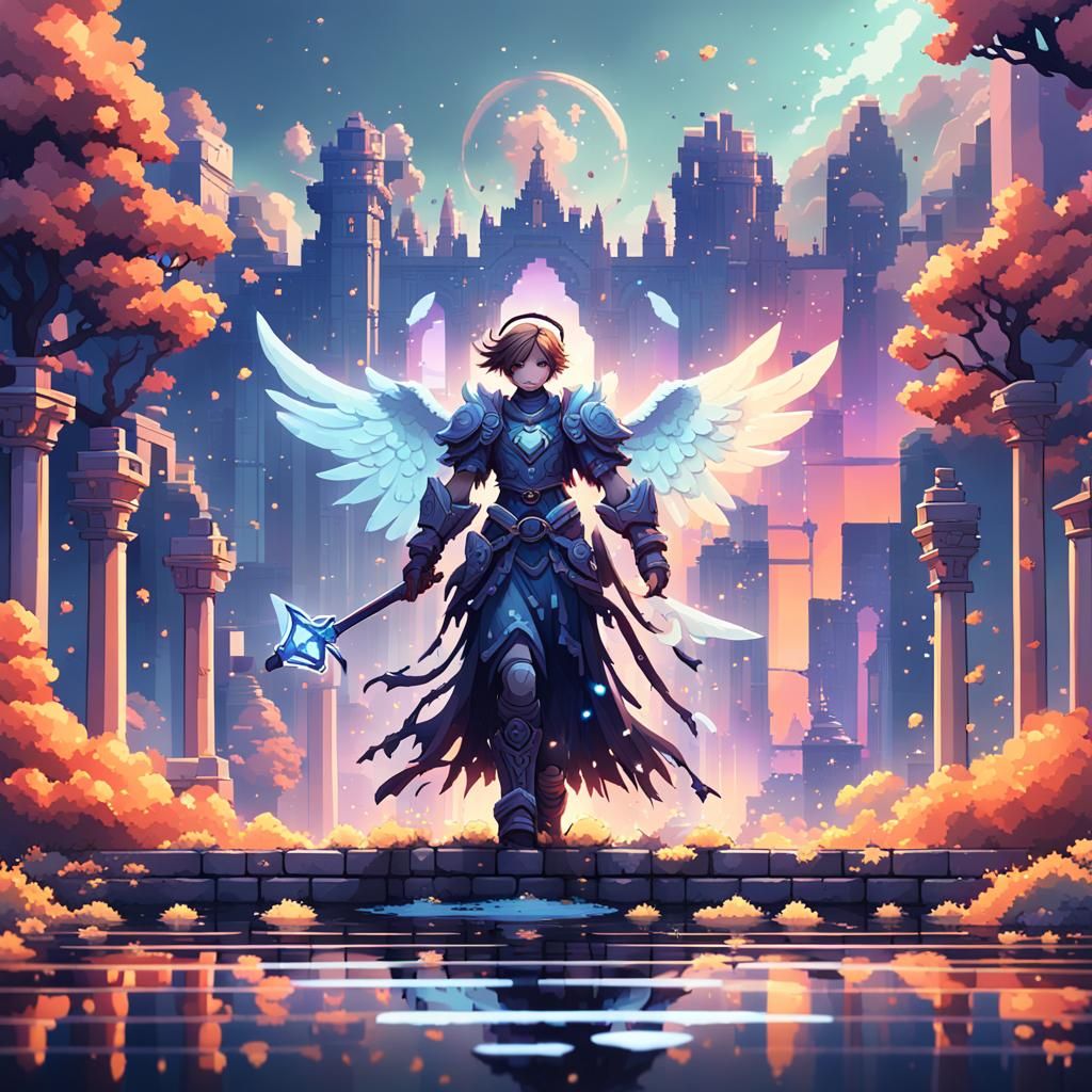 Pixel Art Angel Sticker in Detailed Style