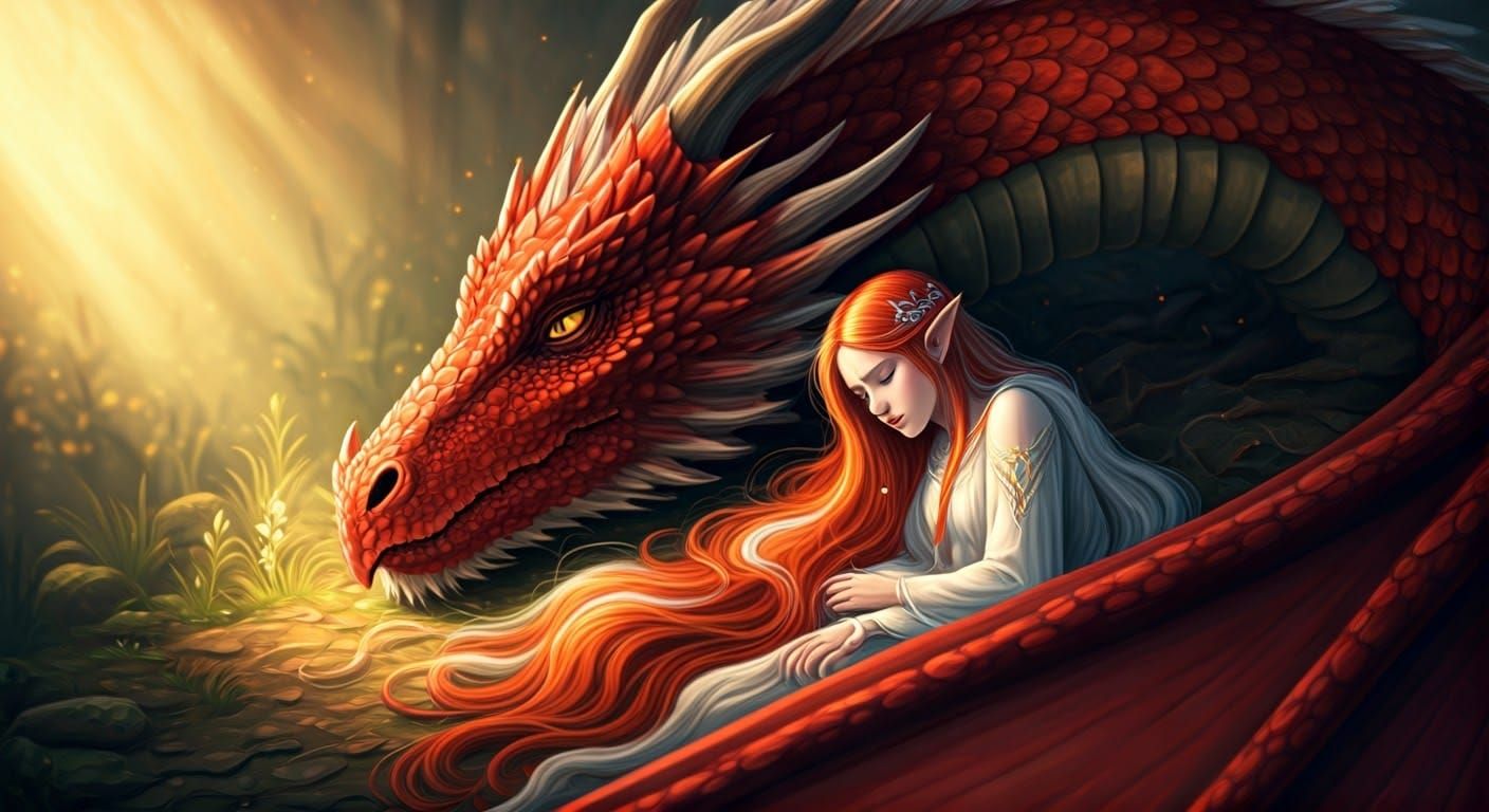 Sleeping Princess and Red Dragon at Sunset