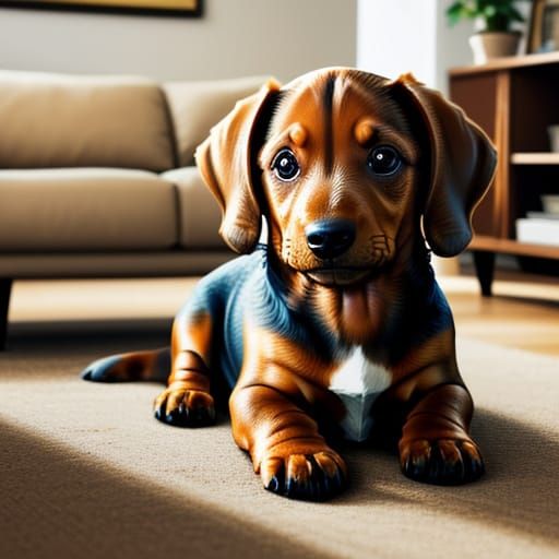 Tan Dachshund Puppy Portrait in Warm Digital Illustration