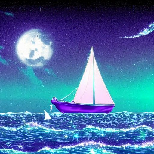 Anime Fantasy: Sailboat on a Starry Purple Ocean