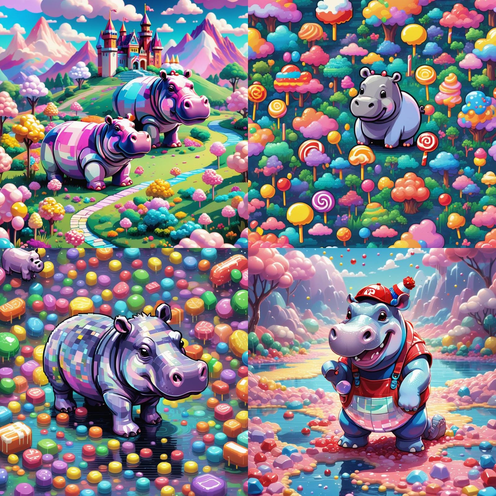 8-bit Hippo in Super Mario Style, Candy Art