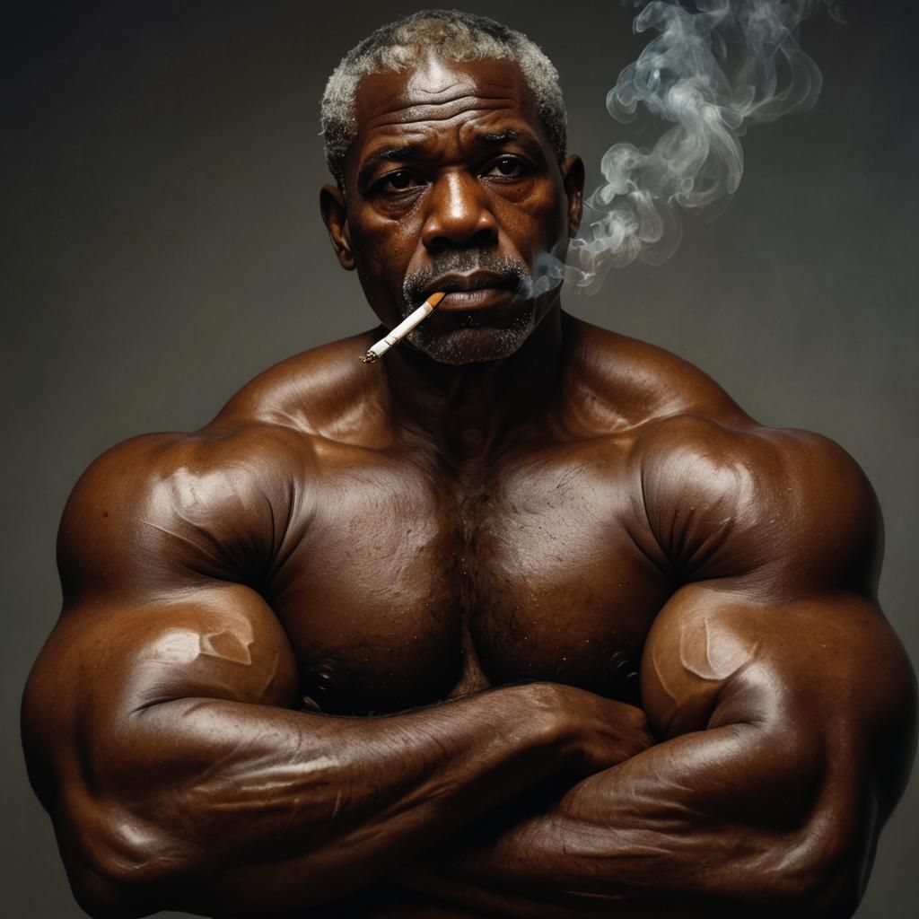Haitian Man with Cigarette: Photorealistic Oil Painting