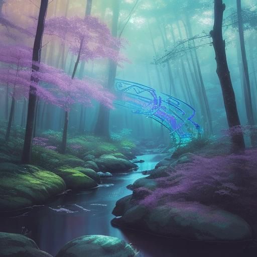 Luminous Serpent in Mystical Forest: Anime Concept Art