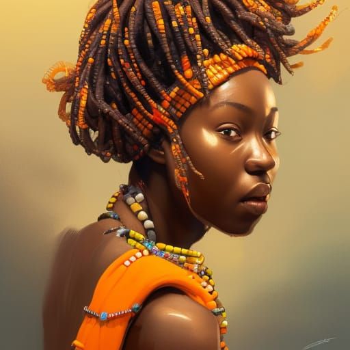 Nigerian Girl Portrait with Beads, Detailed Lighting