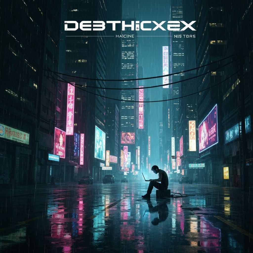 Cyberpunk Cityscape Video Game Cover Art