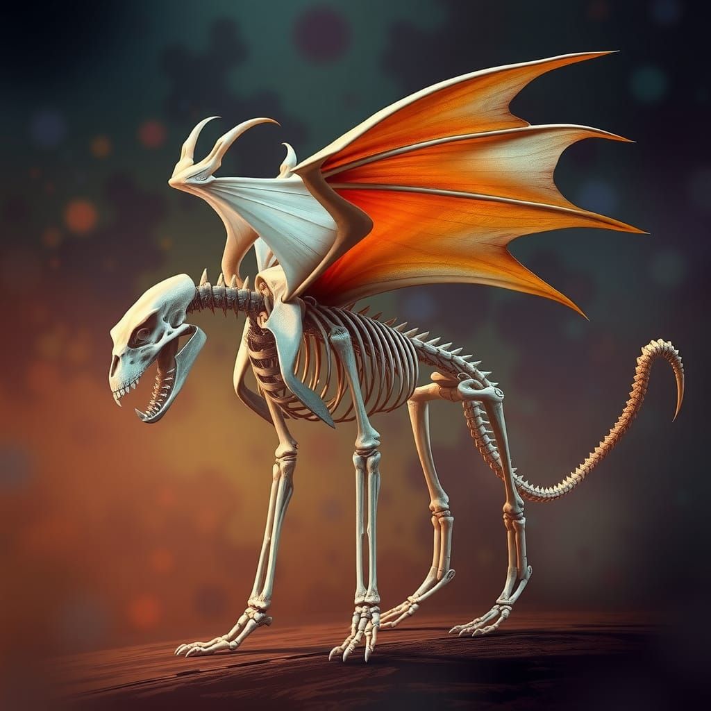 Fantasy Animal Skeleton with Wings and Stinger