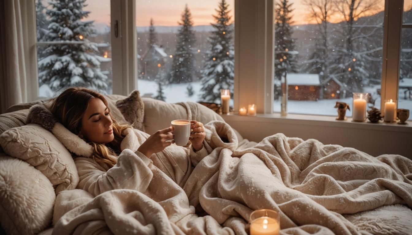 Cozy Winter Scene with Warm Golden Hour Lighting