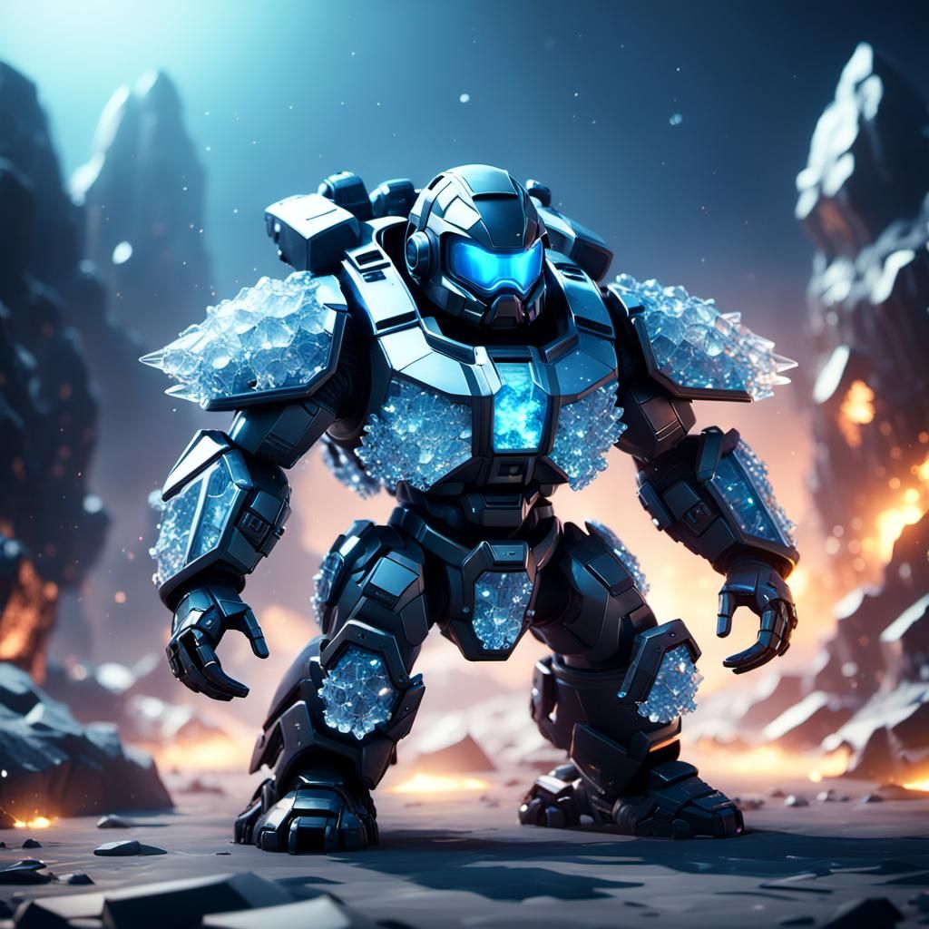Crystallized Futuristic Helldiver in 3D Game Style