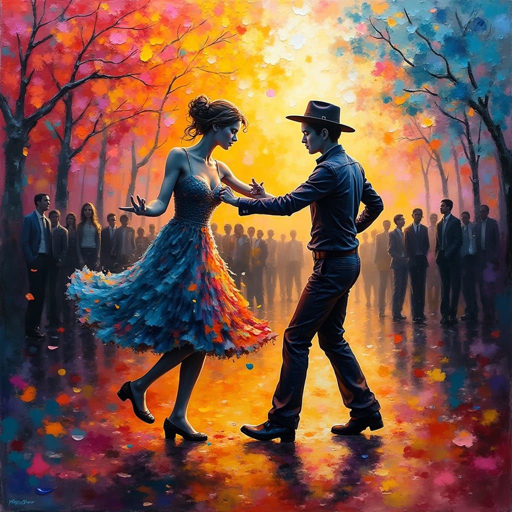 Vibrant Square Dance in Neo-Impressionist Style