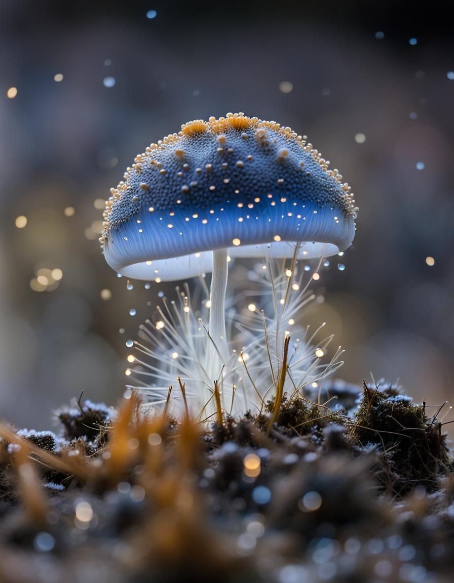 Illuminated Blue Mushroom: High Resolution Photograph