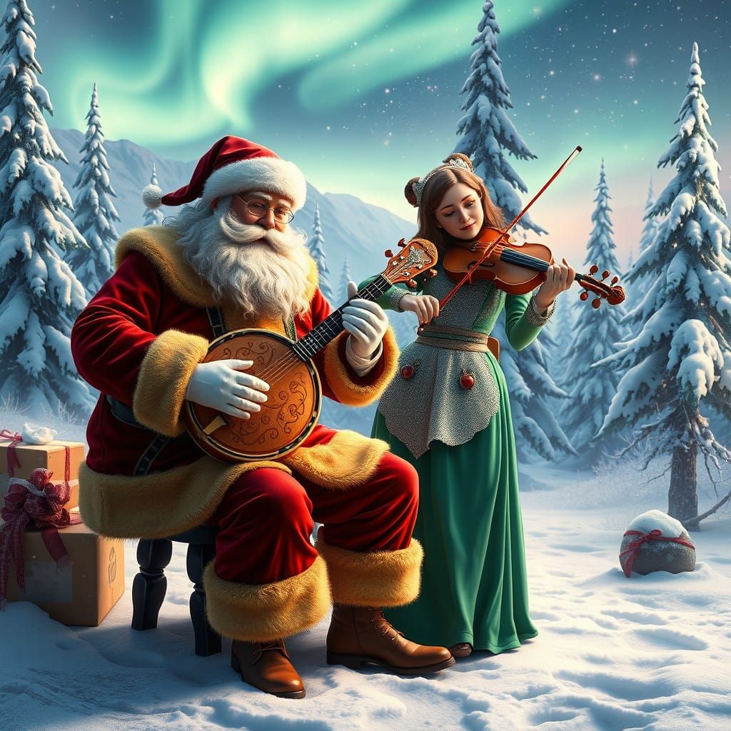 Whimsical Winter Wonderland Scene: Santa and Mrs. Claus in H...