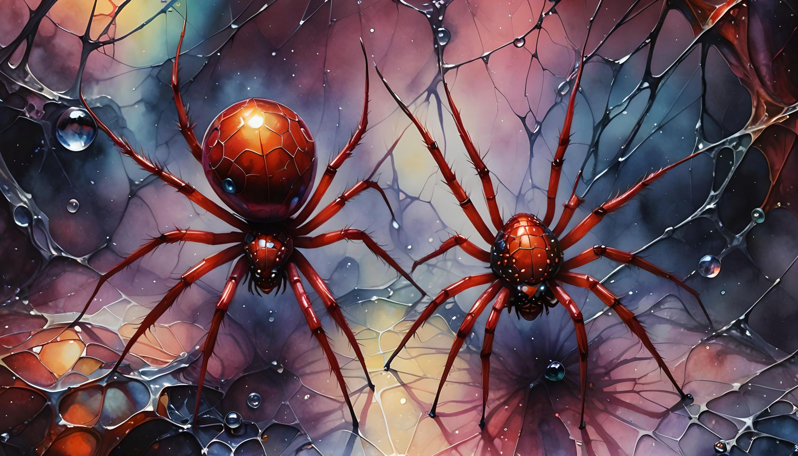 Horrific Red Spider with Fractal Skin in Surrealist Watercol...