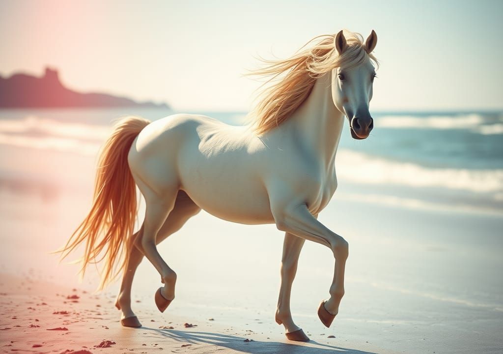 Female Centaur on a Fantasy Beach as Vintage Photo