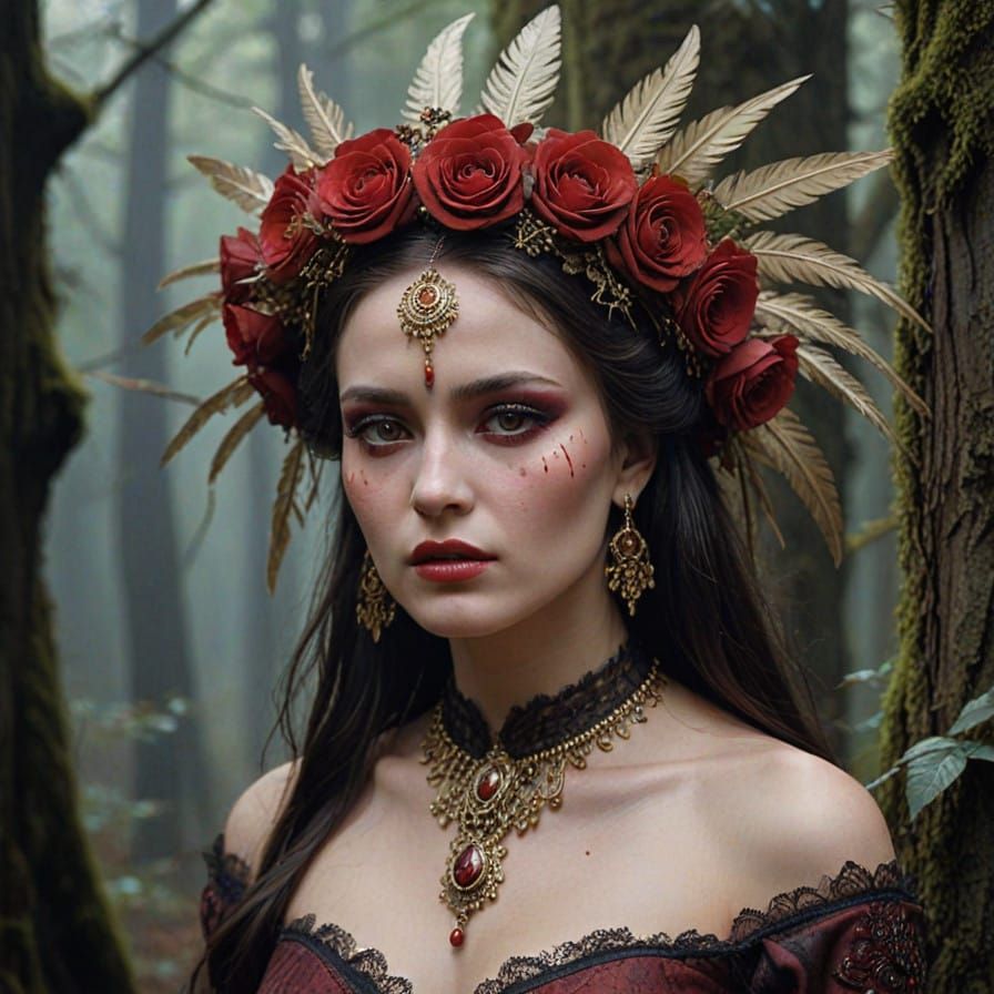 Regal Gothic Beauty in Rich Attire