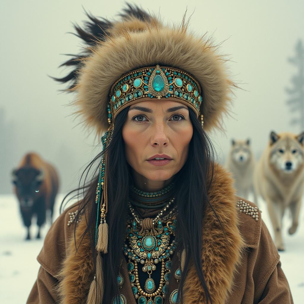 Aztec Woman with Turquoise Jewels in Welz-Stein Style