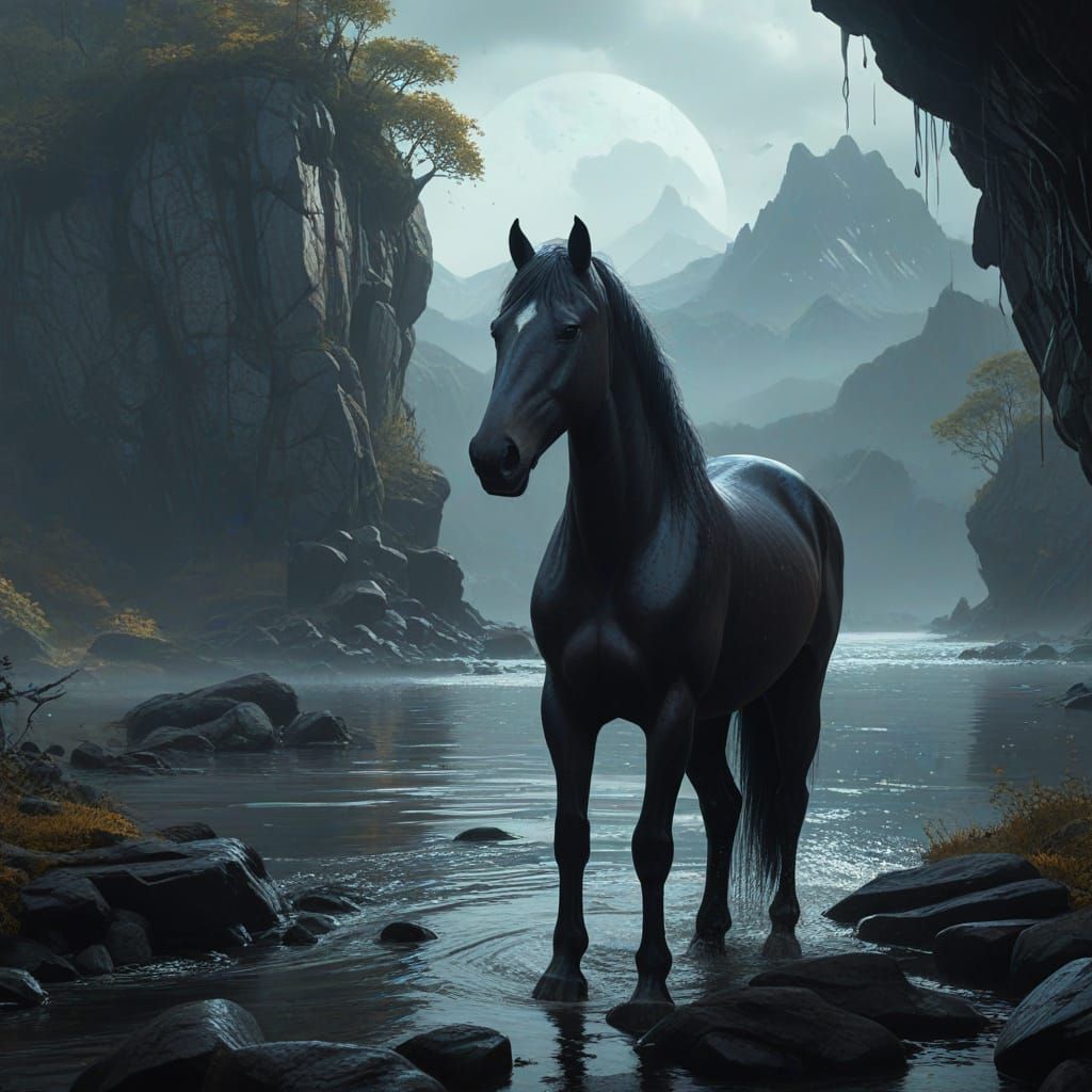 Serenely Majestic Horse in Celtic-Inspired Fantasy Landscape