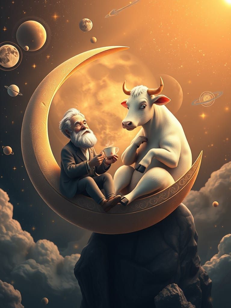 Whimsical Moonlit Gathering in a Dreamy, Ethereal Landscape