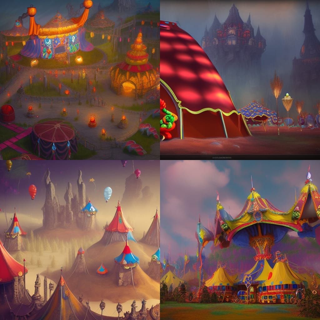 Clown Tents Carousel: Detailed Matte Painting