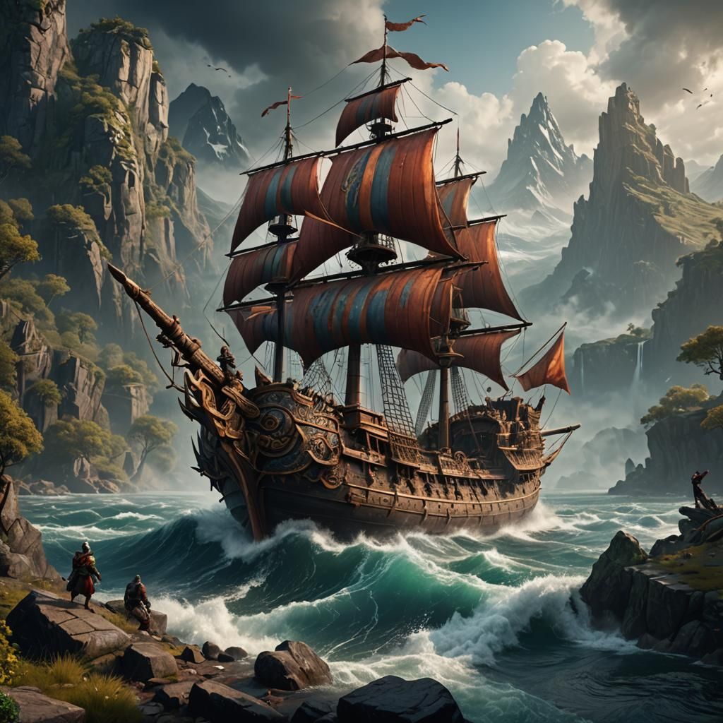 Detailed Drakkar Ship Matte Painting