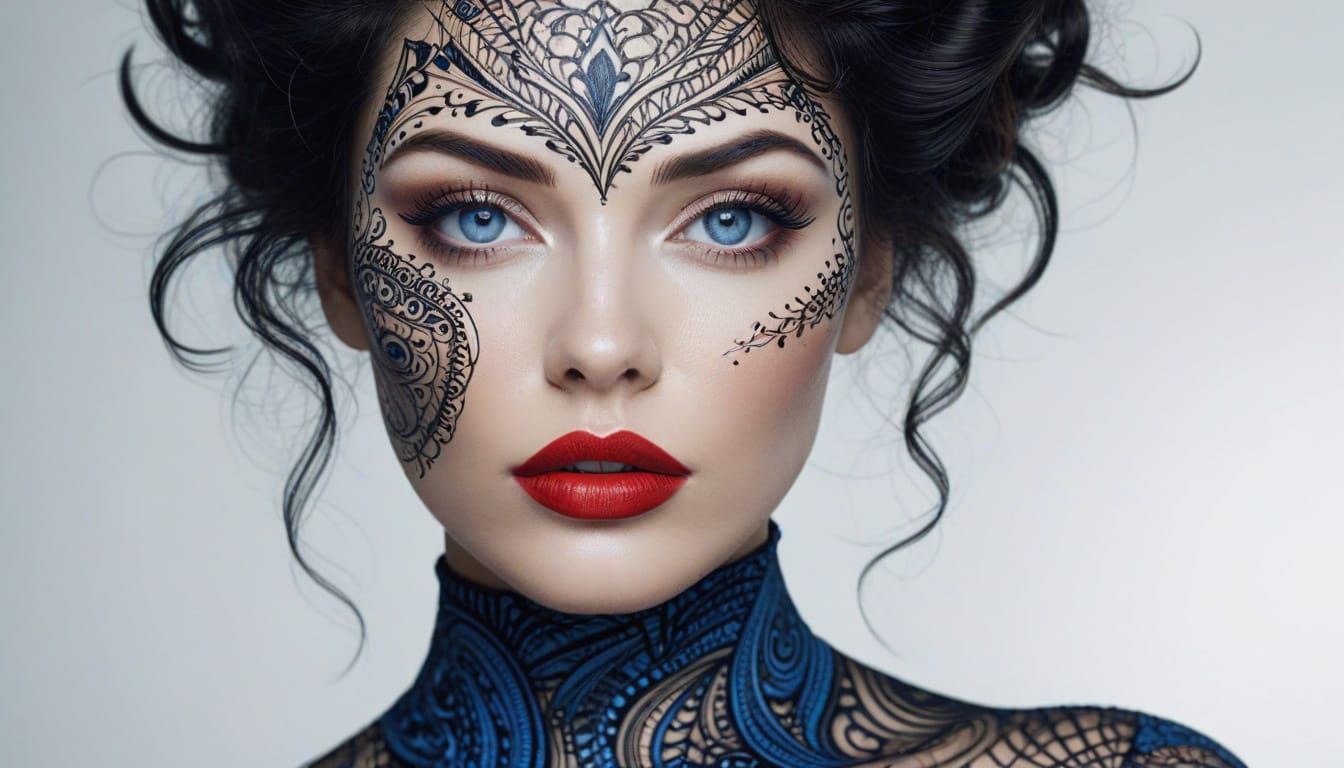 Elegant Woman with Zentangle Hair: Fashion Portrait