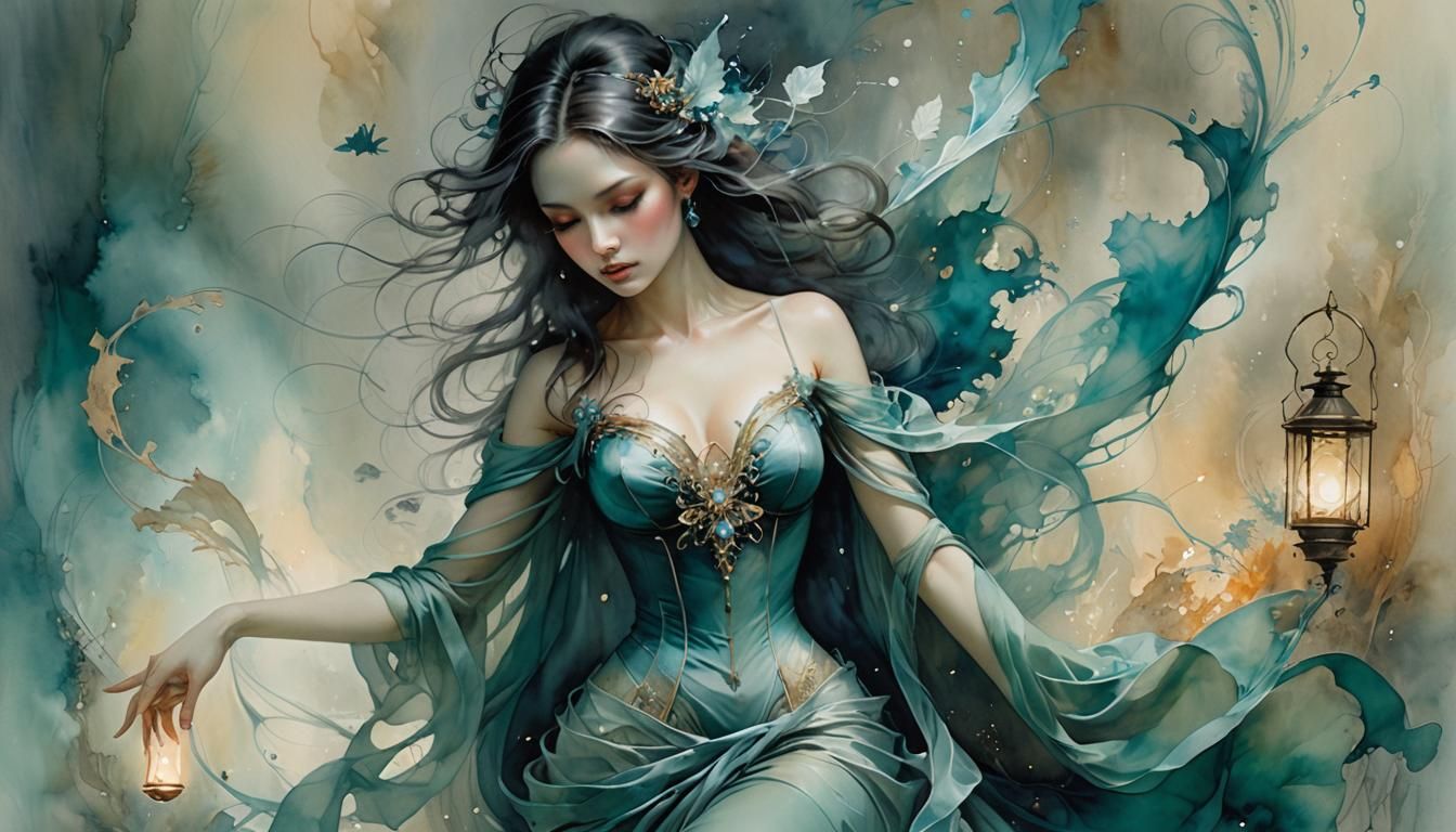 Ethereal Woman in Watercolor, Fantasycore Art