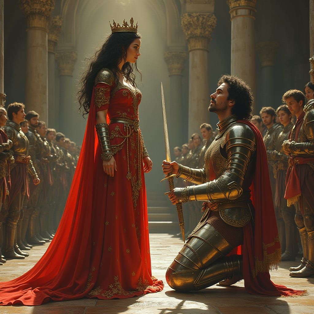 Queen Knighting a Knight in Fantasy Art Style