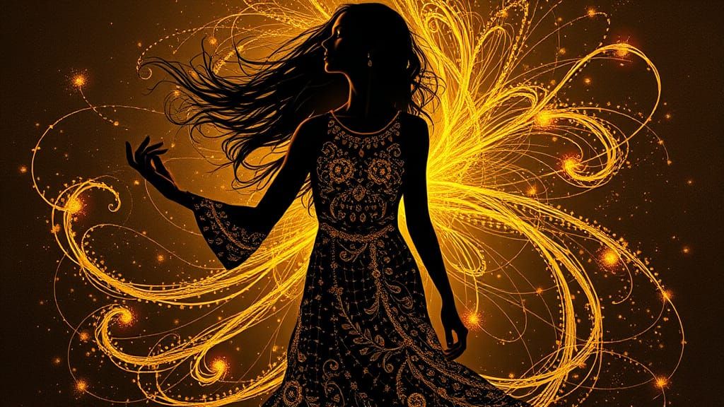 Empowered Goddess in Vibrant Aura, Gold Filigree, and Ethere...