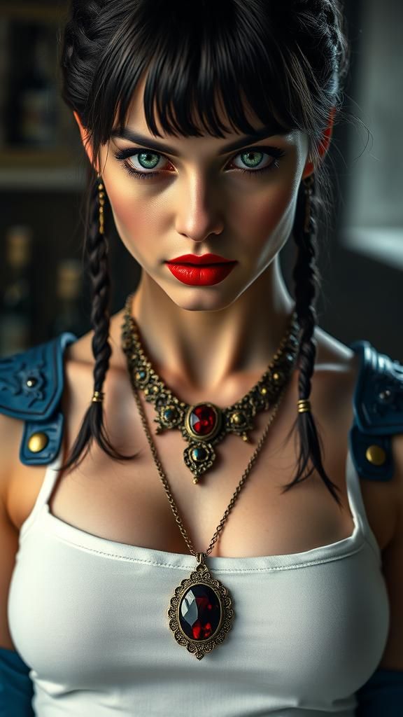 Vampire Woman with Gothic Armor in Dark Romanticism Style