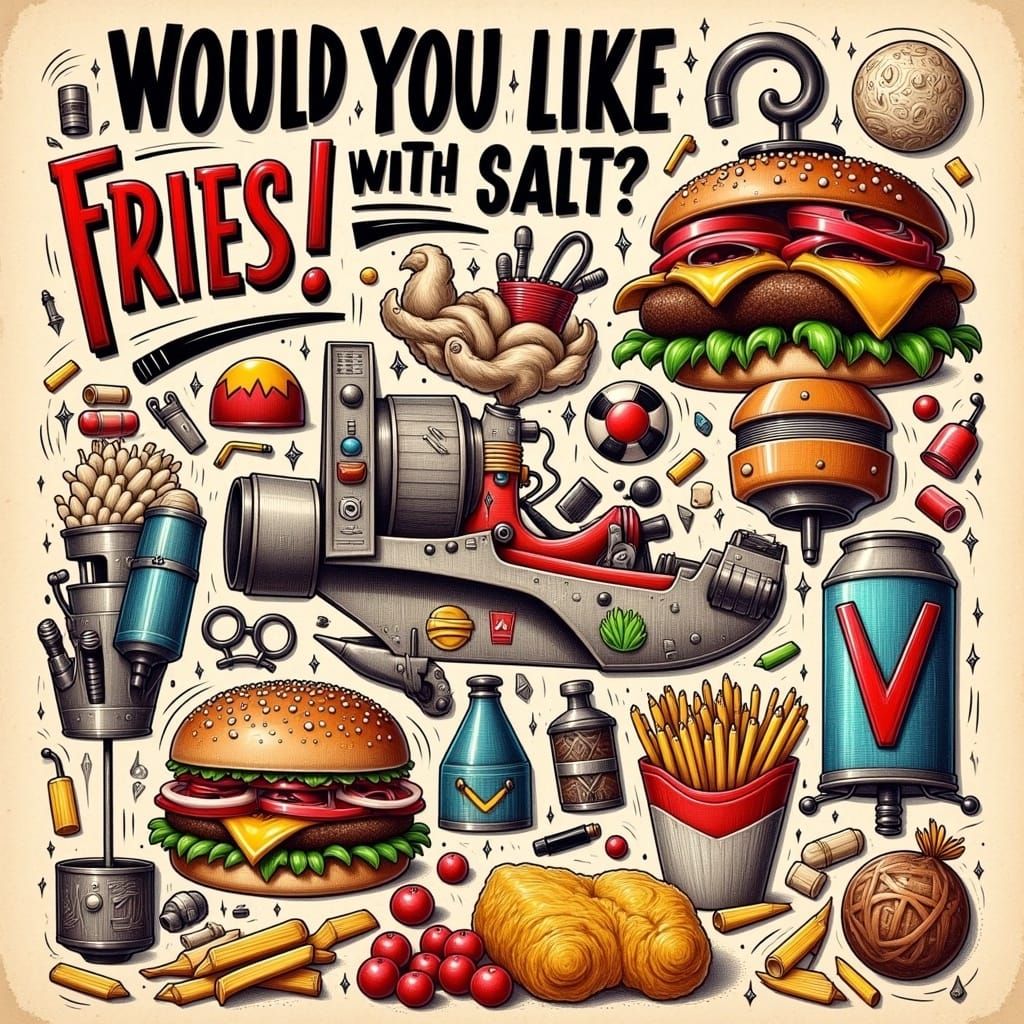 Playful Doodle of Fast Food Worker