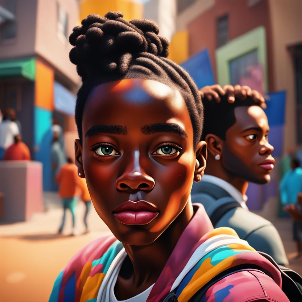 Hyperrealistic Cartoon of a Black Teenager