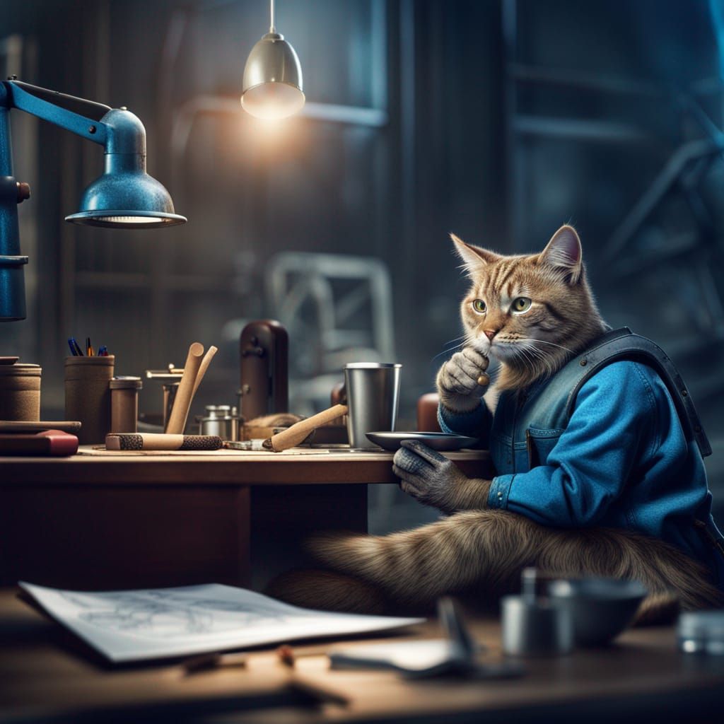 A cat construction worker