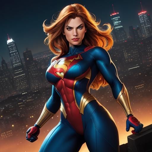 Superhero Strikes Heroic Pose in Cityscape Comic Art