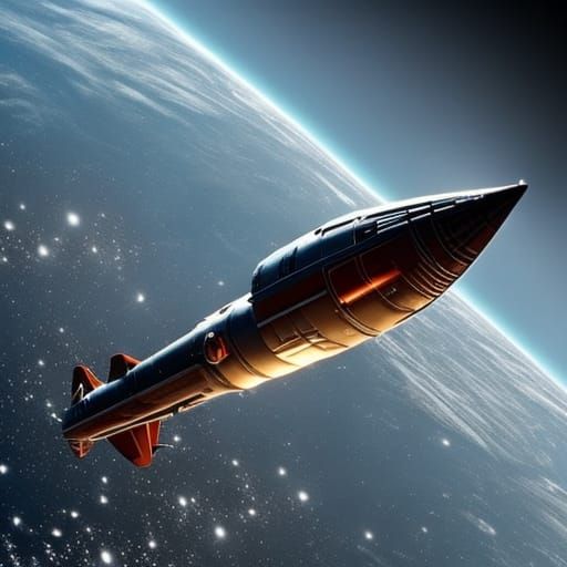 1950s Sci-Fi Rocketship in Space: Hyperrealistic Detail
