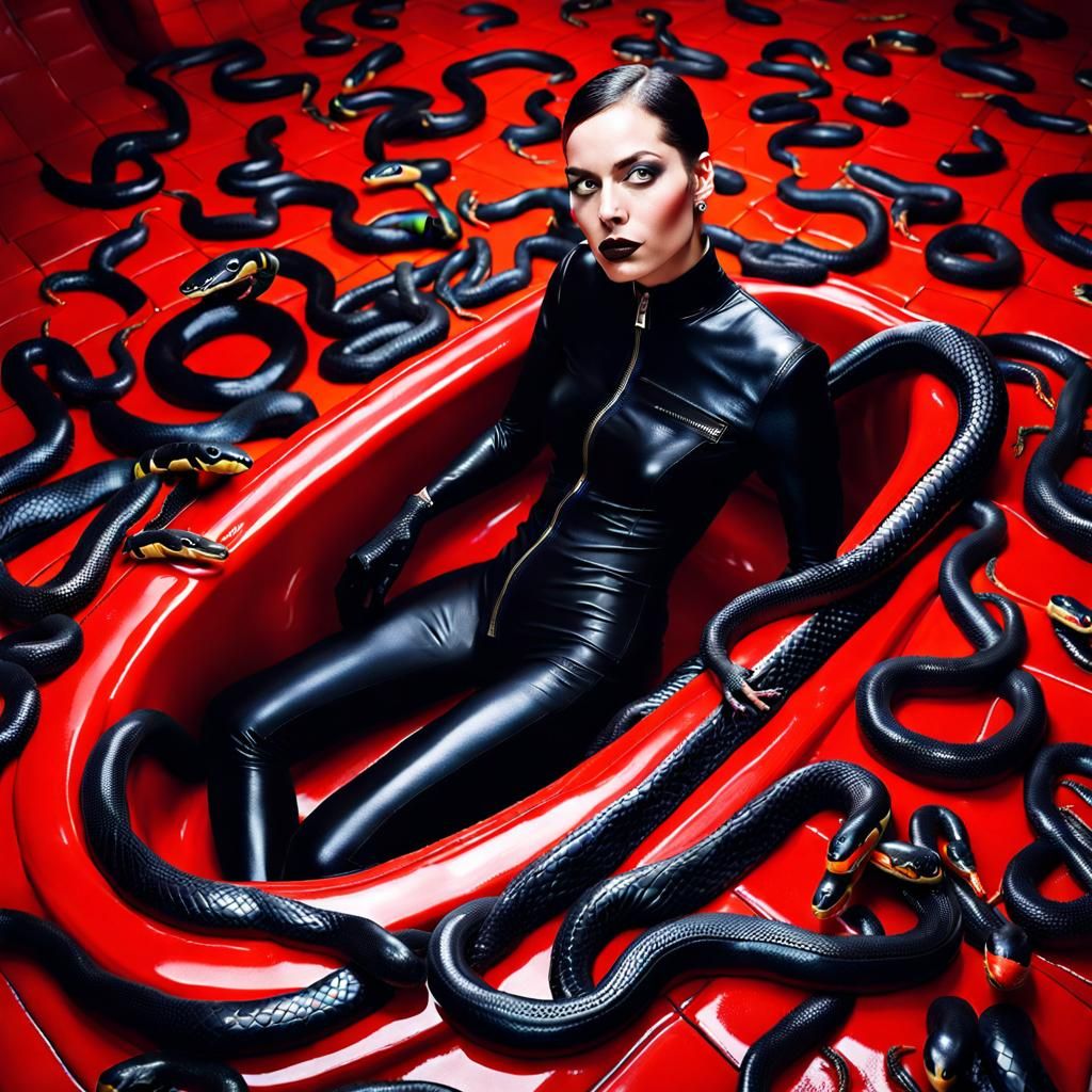 Surreal Woman Emerges From Snake-Filled Bathtub