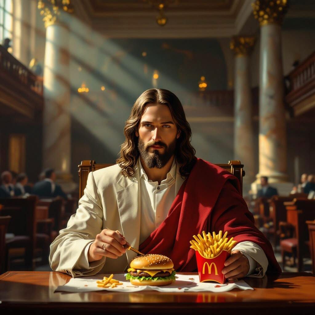 Jesus Christ Dines in US Congress Chamber Oil Painting
