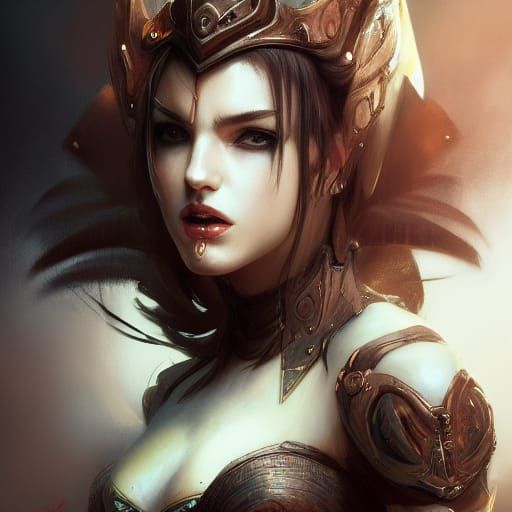 Beautiful Demon in Leather Armor: Fantasy Portrait