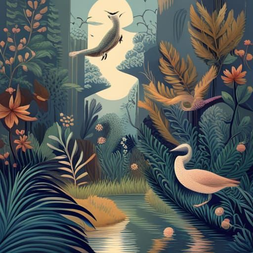 Enchanted Surrealist Forest Illustration in Vintage Style