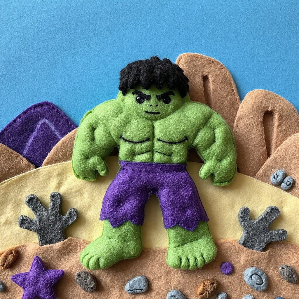 Hulk Felt Art: 3D Fuzzy Desert Scene
