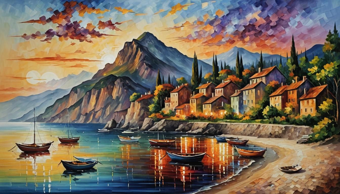 Colorful Coastal Landscape in Impasto Style