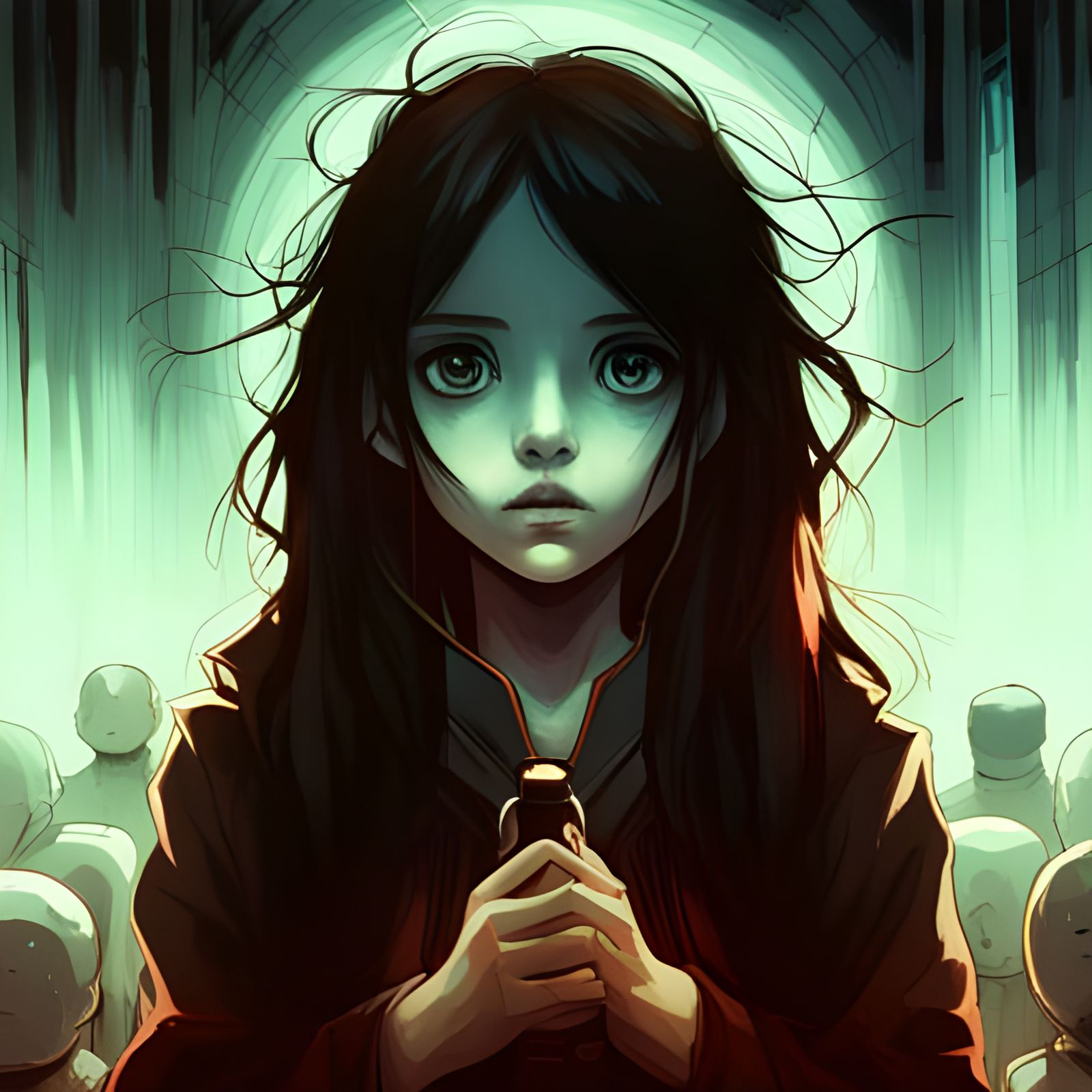 Serene Ghost Girl with Bionic Eye, Hyperrealistic Portrait