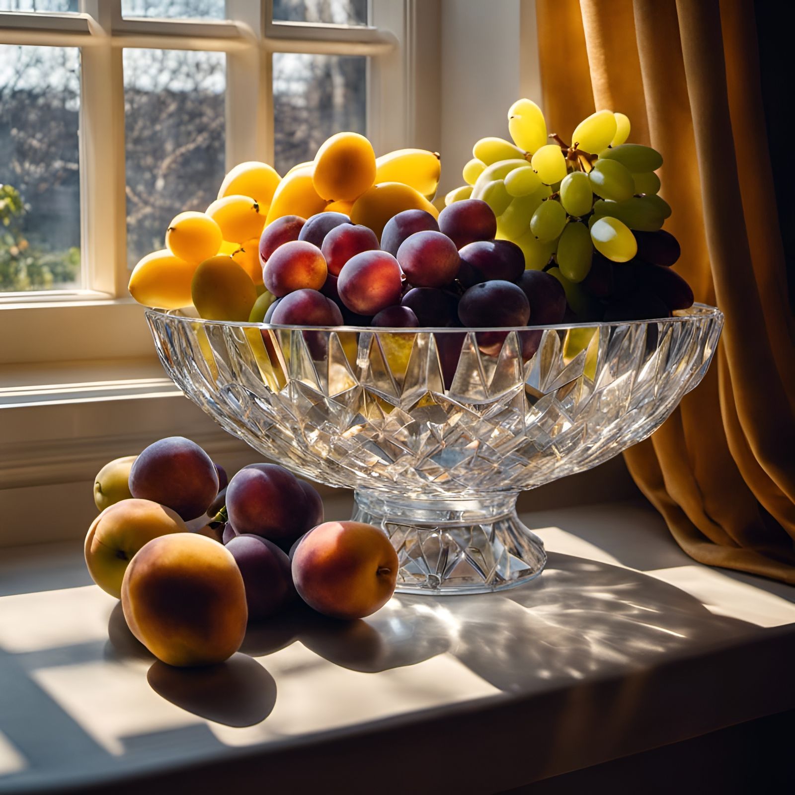 Crystal Fruit Bowl on Sunny Windowsill