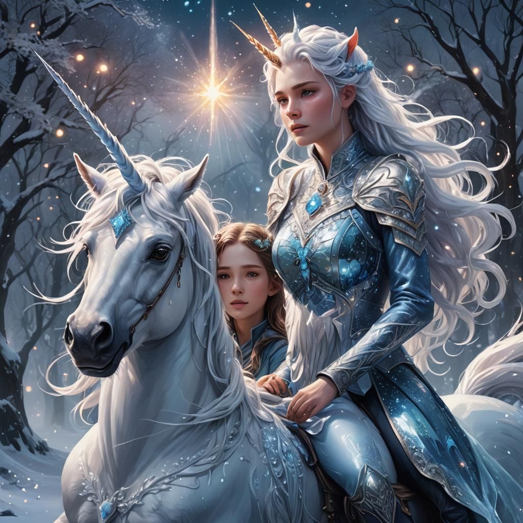 Icy Fantasy Girl Rides Unicorn: Splash Screen Art