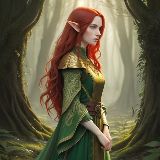 Elven Feyspeaker in Mystic Forest, Digital Portrait