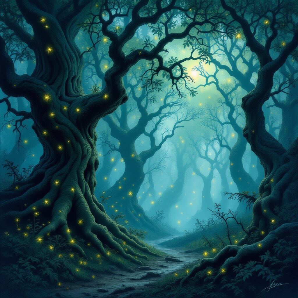 Mystical Mirkwood Forest with Twinkling Fireflies