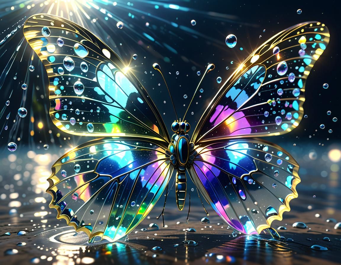 Electronic Crystal Butterfly with Water Droplets