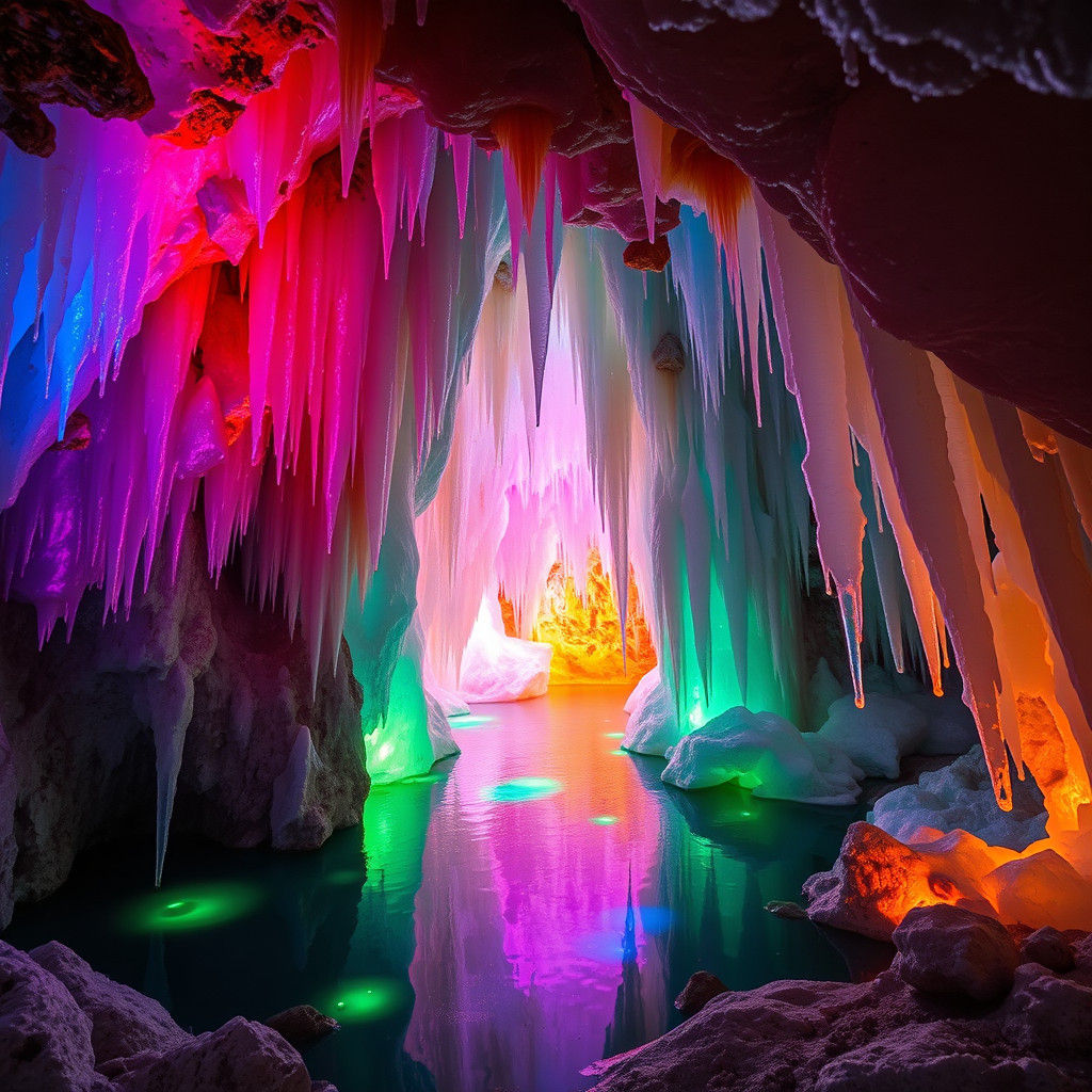 Crystal Ice Cave in Vibrant Colors