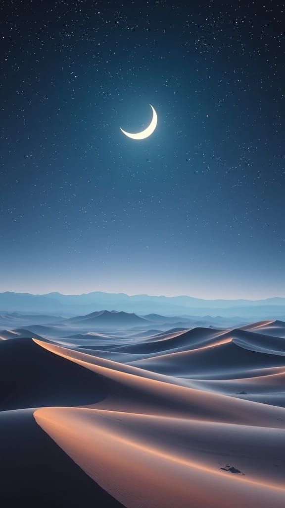 Ethereal Desert Oasis Under Starry Night Sky