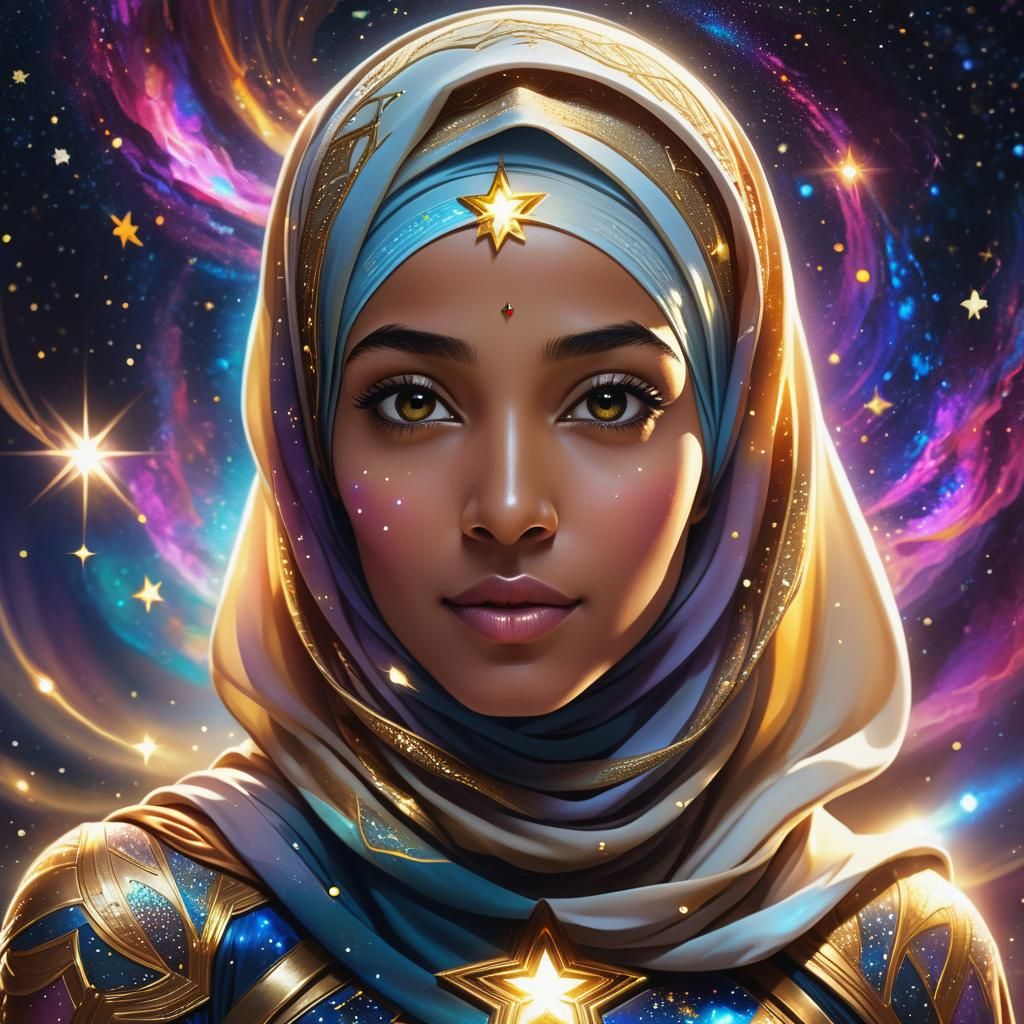 Majestic Divine Feminine Heroine Steps into Cosmic Infinity