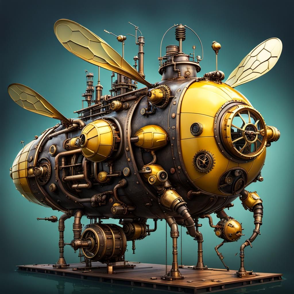 A mechanized submarine shaped like a honey bee