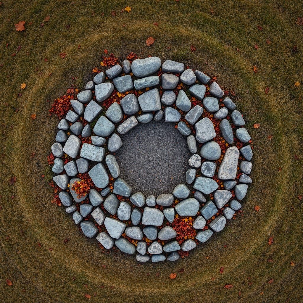 Irish Stone Circle in Autumn Colors, Bird's Eye View